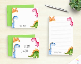Personalized Dinosaur Stationery - Customized Kids Stationery Set - Cute Dino Stationary - Kid's Writing Paper