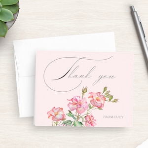 Pink Rose Thank You Card Set - Personalized Thank You Notes - Custom  Floral Thank You Cards - Appreciation Stationery Cards