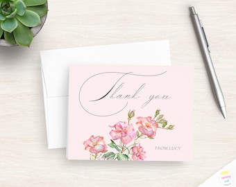 Pink Rose Thank You Card Set - Personalized Thank You Notes - Custom  Floral Thank You Cards - Appreciation Stationery Cards