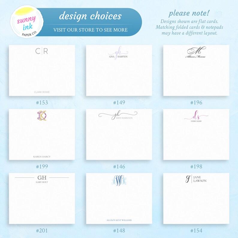 Personalized Monogram Note Cards - Pretty Script Flat Note Cards ...