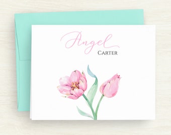 Personalized Stationery Note Card - Tulip Stationery - Custom Folded Note Cards - Gift For Her - Floral Stationery - Flower Note Card #105
