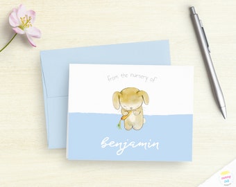 Personalized Nursery Note Cards - Customized Bunny Folded Note Cards - From The Nursery Of - Baby Boy Shower - Thank You Card