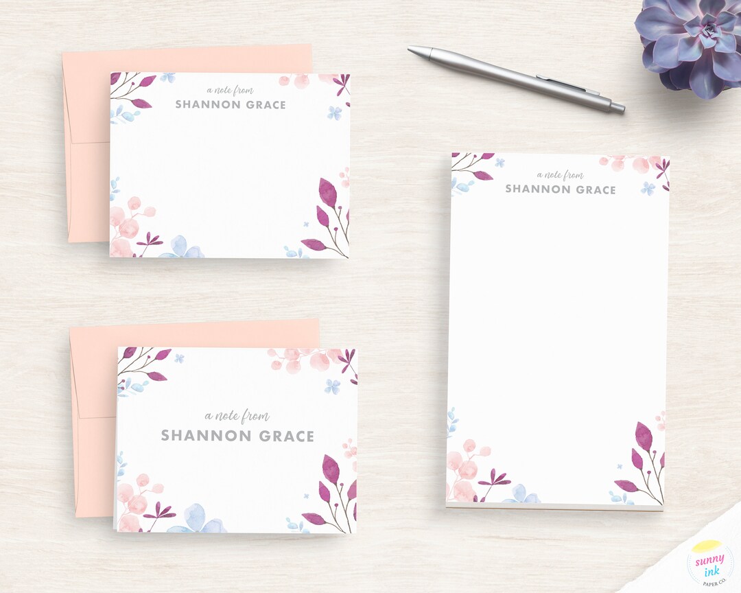 Personalized Floral Stationery - Customized Watercolor Stationery Set ...