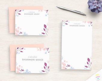 Personalized Floral Stationery - Customized Watercolor Stationery Set - Purple & Pink Flower Writing Paper Set - Pretty Stationary