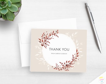 Fall Floral Thank You Note Cards - Women's Personalized Thank You Cards - Fall Leaves Appreciation Cards - Autumn Card Set