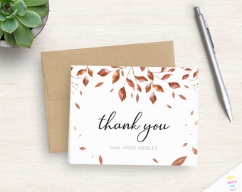 Fall Floral Thank You Note Cards - Fall Leaves Thank You Cards - Appreciation Cards - Gratitude Cards - Autumn Stationary