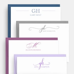 Personalized Monogram Stationery Cards - Custom Cards For Her - Customized Folded Note Cards - Modern Script Note Cards - Gift For Her