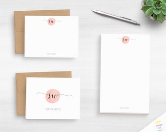 Personalized Monogram Stationery - Classic Script Monogram Stationery Set - Watercolor Writing Paper - Gift For Boss