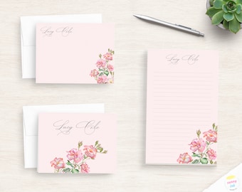 Personalized Pink Rose Stationery - Hand Painted Floral Stationery Set - Pretty Letter Writing Paper