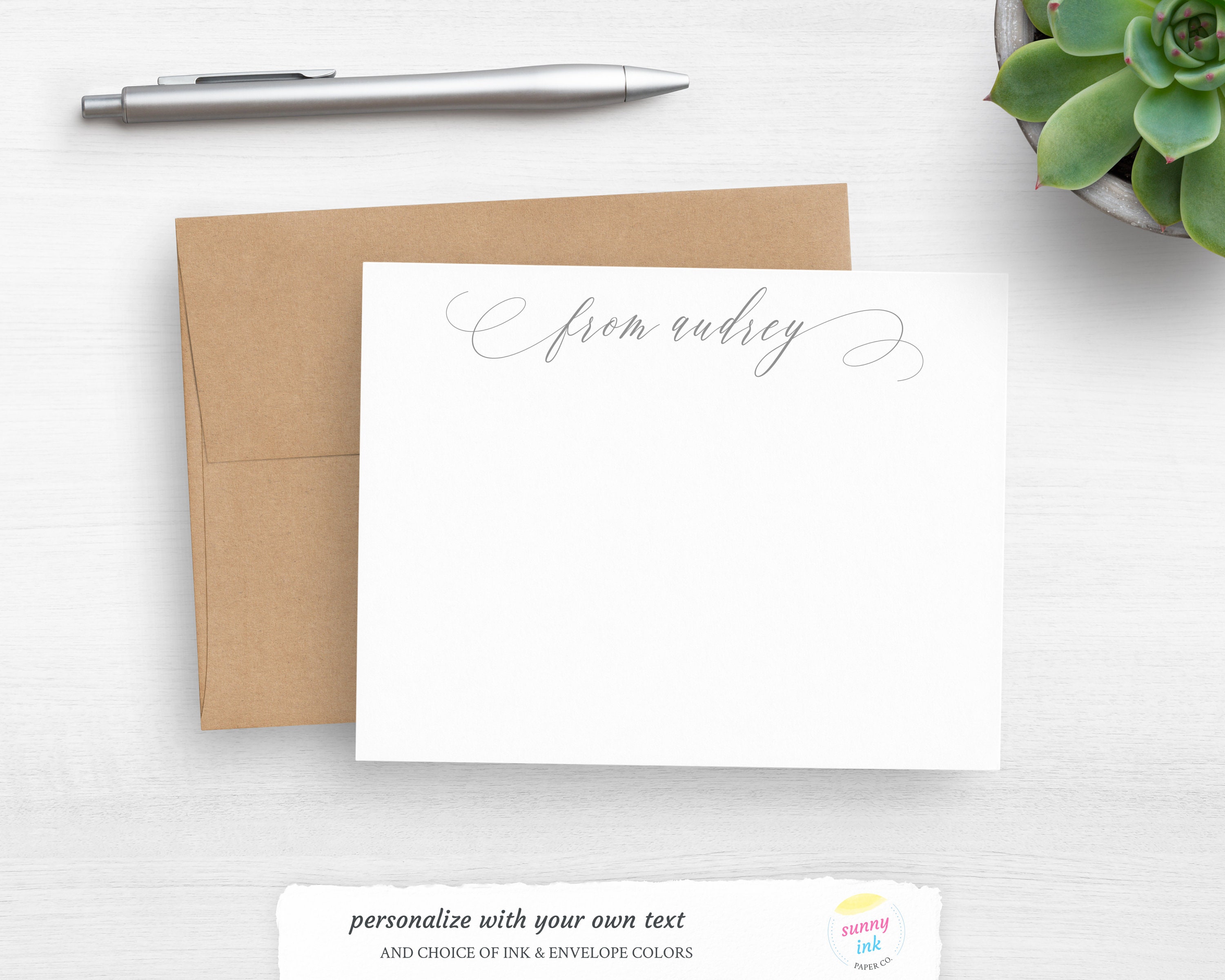 Personalized Stationery for Women - Elegant Script Flat Note Cards ...