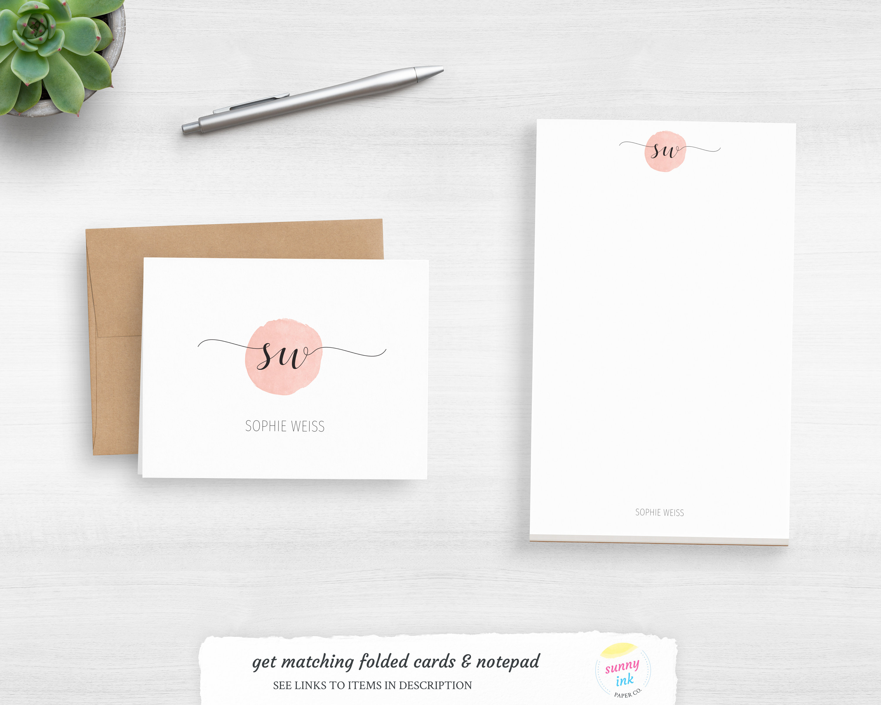 Personalized Stationery Cards - Monogram Stationary Simple Script Flat ...