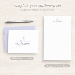 Personalized Monogram Note Cards - Pretty Script Flat Note Cards ...