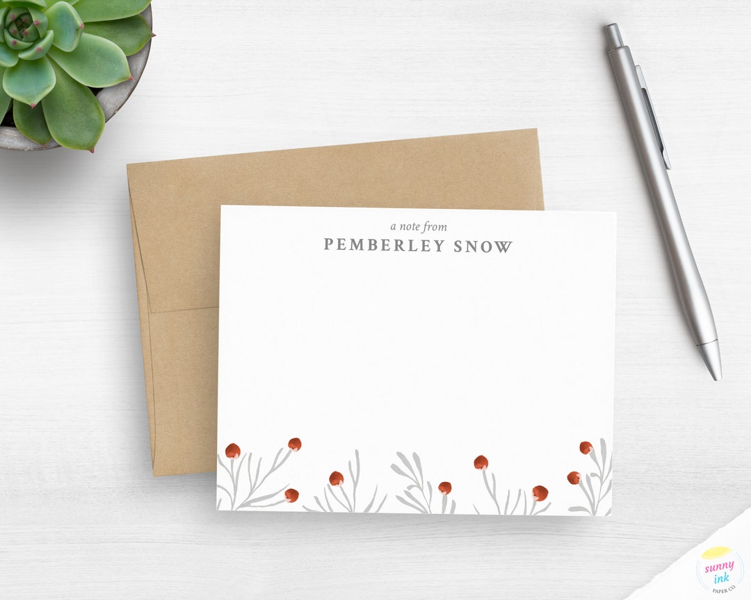 Floral Stationery Cards Personalized Flower Flat Note Cards Custom Gift ...