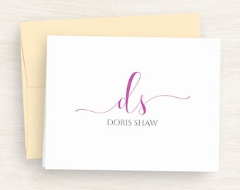 Monogram Card Set Personalized - Elegant Stationery Cards - Customized Folded Note Cards - Women’s Monogram #198