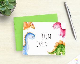 Personalized Dinosaur Note Card Set - Cute Customized Folded Note Cards - Dinosaur Stationery - Dino Kid's Card - Boy's Note Card