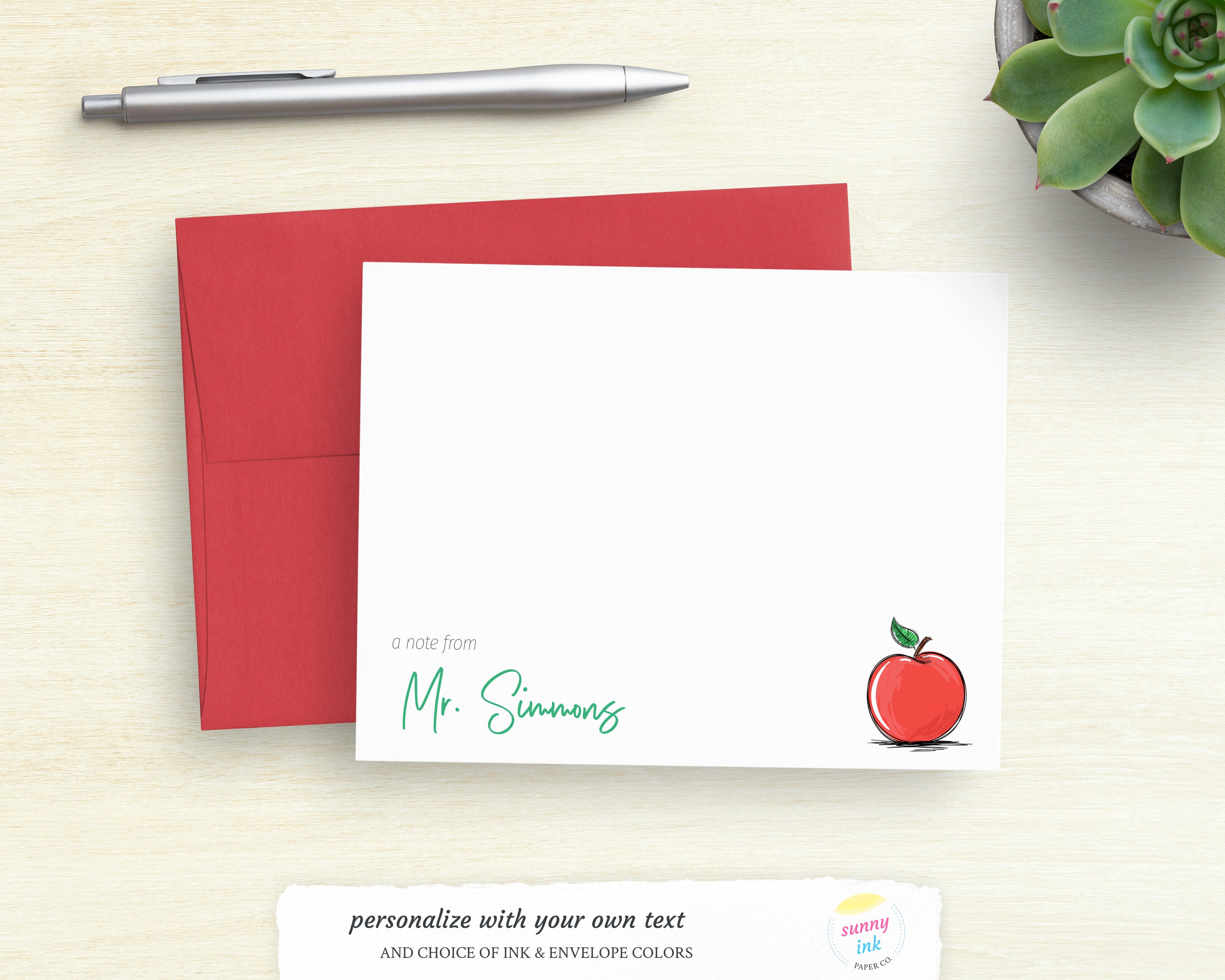 Personalized Teacher Stationery - Custom Teacher Flat Note Cards ...