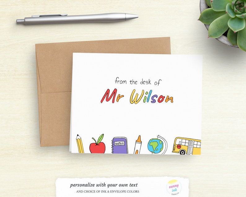 Teacher Note Card Set Personalized - Custom Teacher Gift - Colorful ...