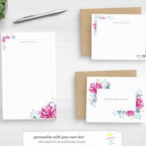 Watercolor Floral Stationery - Personalized Writing Paper Set - Pretty ...
