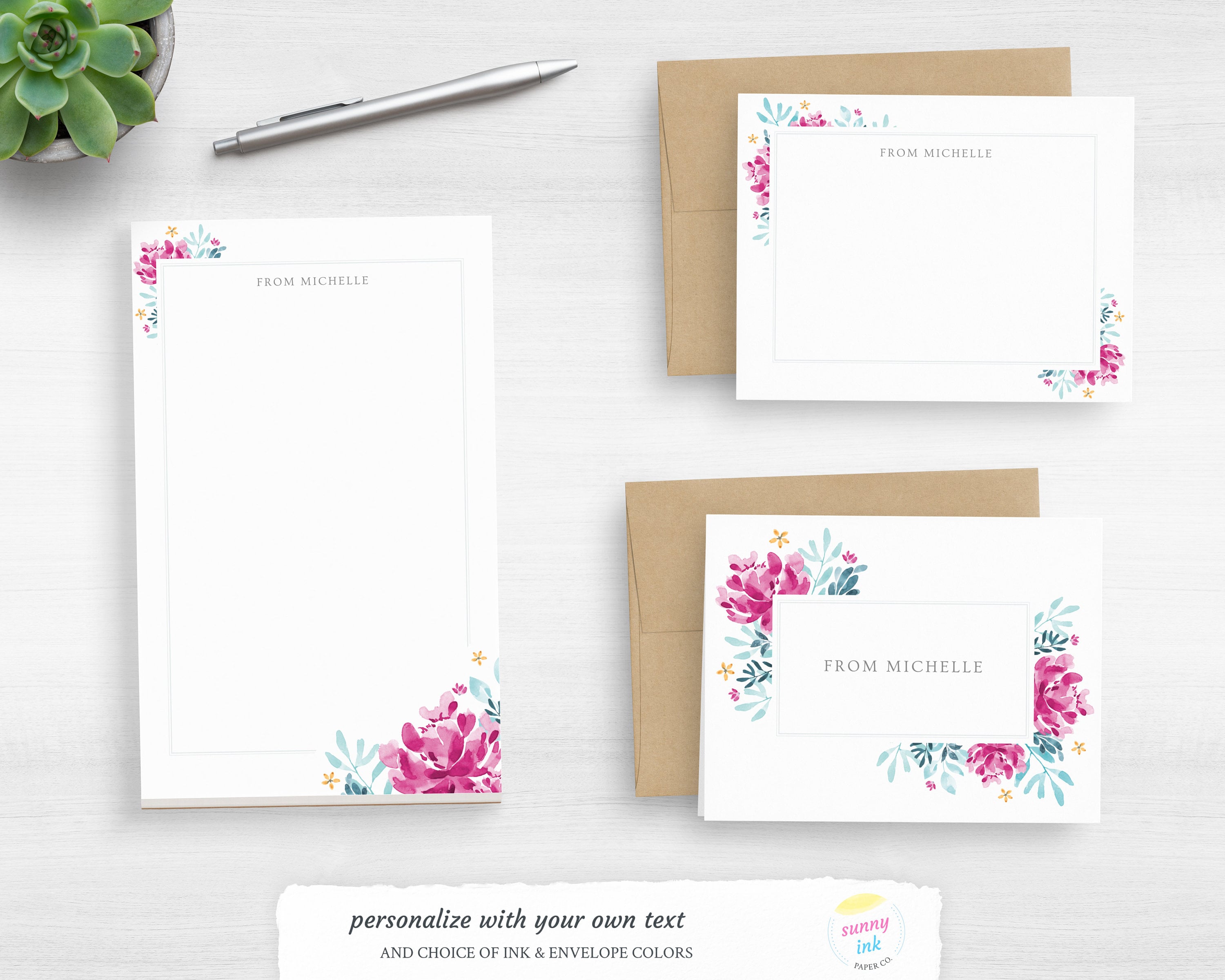 Watercolor Floral Stationery Personalized Writing Paper Set | Etsy