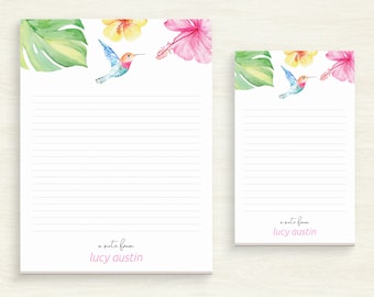 Personalized Notepad - Tropical Watercolor Stationery - Customized Hummingbird Notepad - Floral Letter Writing Paper - Employee Gift #101