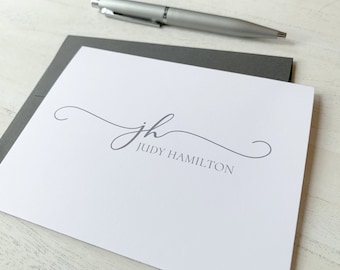 Personalized Monogram Stationery Cards - Custom Cards For Her - Customized Folded Note Cards - Modern Script Note Cards - Gift For Her #146