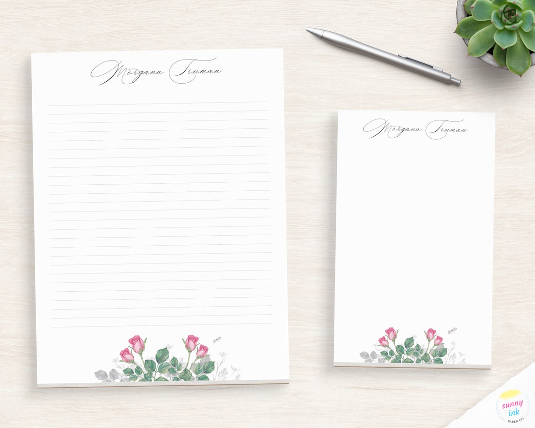 Personalized Stationery Notepad Custom Writing Paper Floral Notepad