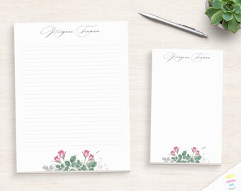 Personalized Stationery Notepad - Custom Writing Paper - Floral Notepad - Rose Flower Desk Pad - 5X8 Or 8X10.5 Notepad