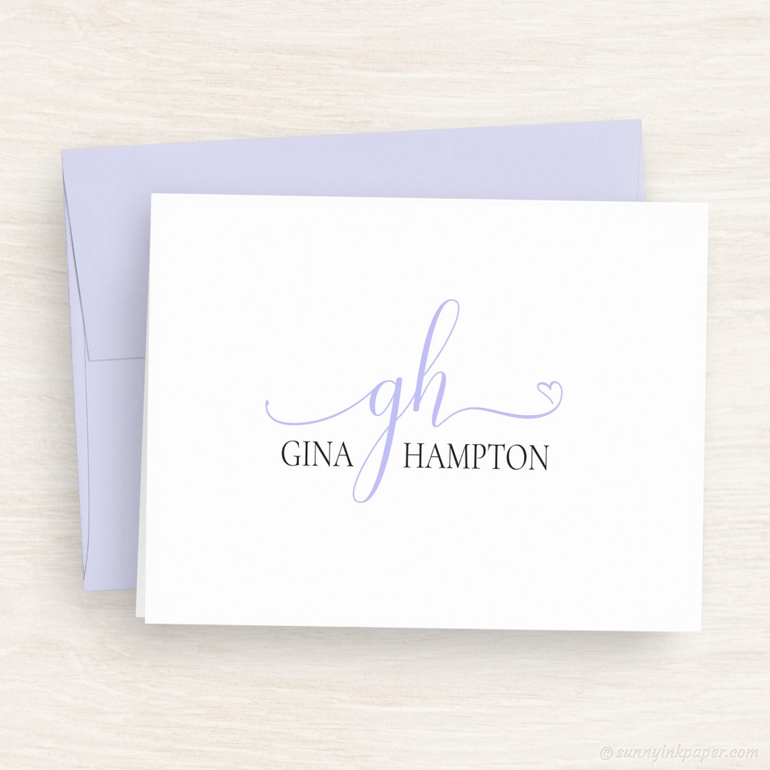 Personalized Note Cards - Charming Heart Monogram Folded Note Cards ...
