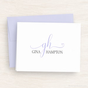 Personalized Note Cards - Charming Heart Monogram Folded Note Cards - Monogram Stationery Cards - Gift For Women #149