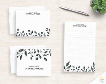 Personalized Floral Stationery - Botanical Writing Paper Set - Customized Stationery Set - Watercolor Leaf Stationary - RUSTIC LEAVES