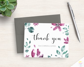 Thank You Card Personalized - Flower Thank You Notes - Watercolor Thank You Cards - Appreciation Cards - Custom Floral Cards