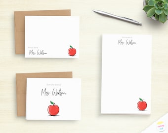 Personalized Teacher Stationery - Customized Apple Stationery Set - Teacher Appreciation Gift