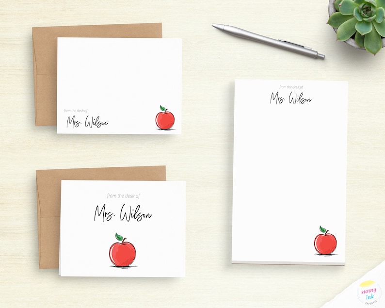 Personalized Teacher Stationery Customized Apple Stationery Etsy