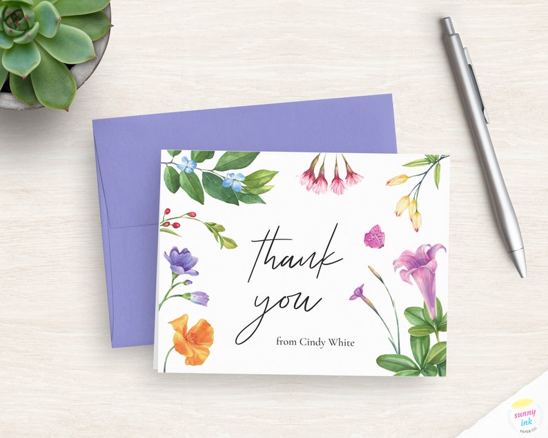 Personalized Thank You Note Cards - Summer Bloom Note Cards - Customized Thank You Cards - Custom Floral Stationery Cards image 1