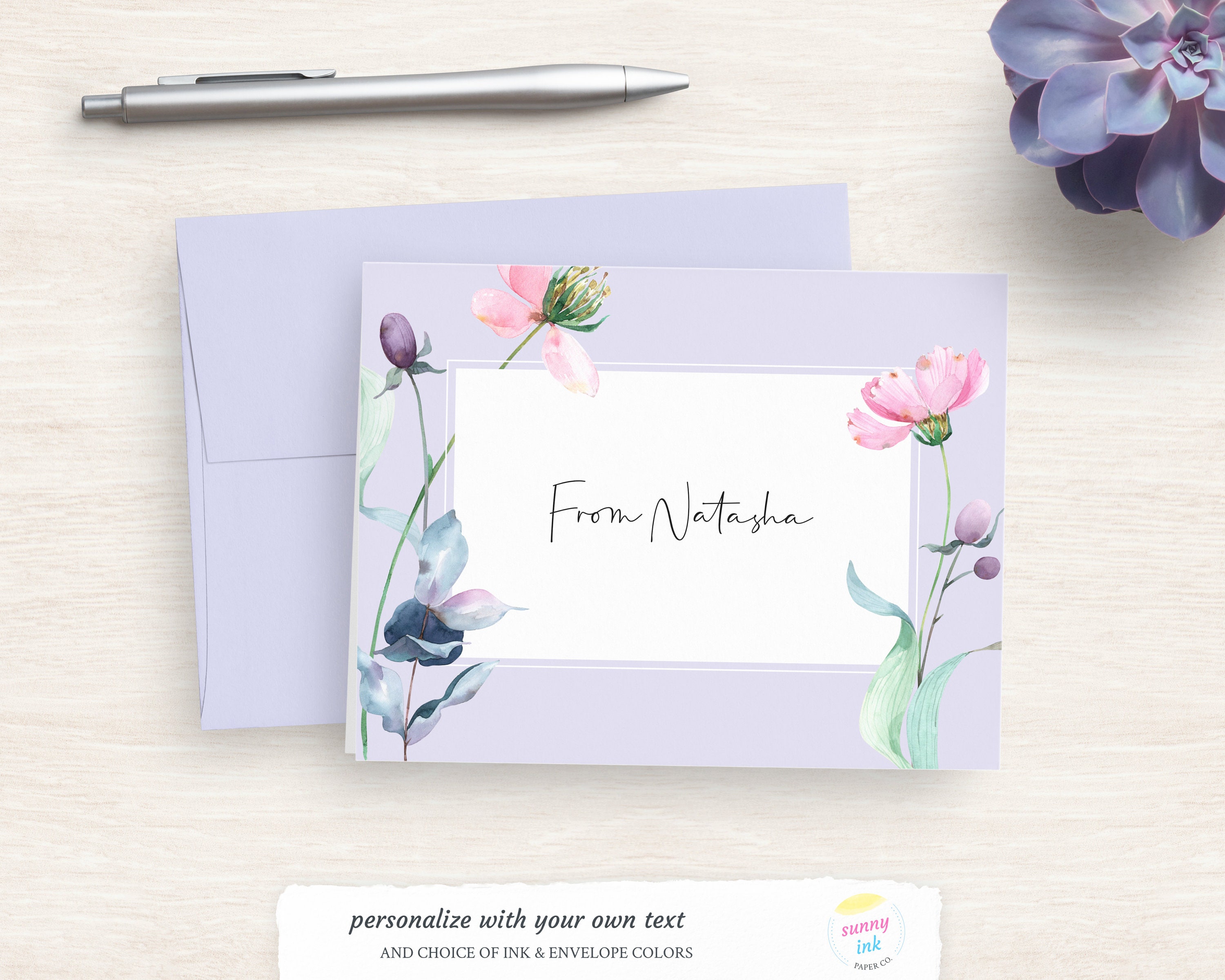 Floral Personalized Stationery Cards Pretty Customized Etsy