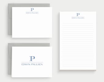 Single Letter Monogram Stationery - Men’s Custom Monogram Stationery Set - Women's Classic Writing Paper Set - Currency Font #210