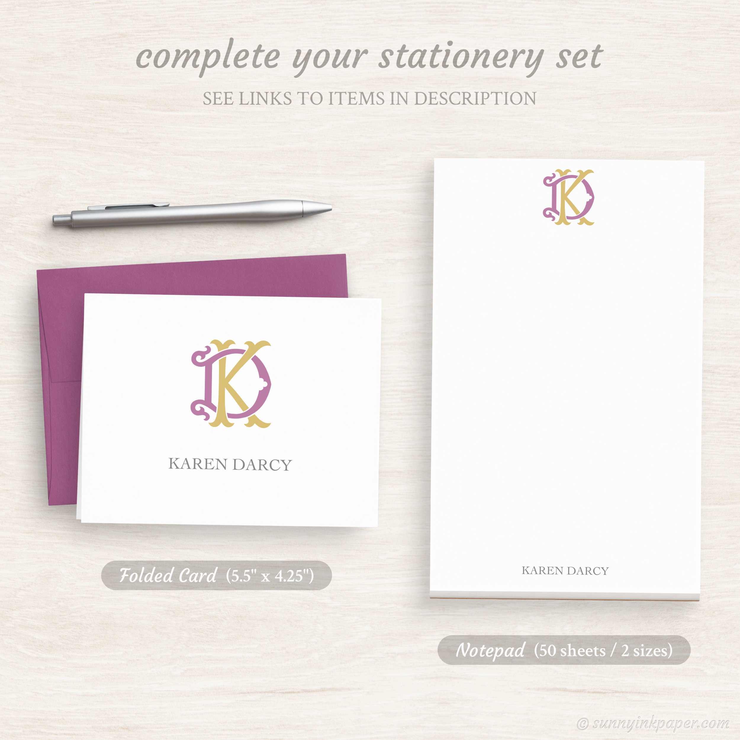 Personalized Monogram Card Set - Custom Thank You Flat Note Cards ...