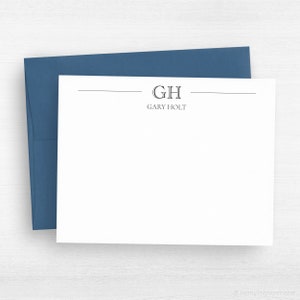 Personalized Stationery Gift - Monogram Cards For Men - Simple Classic Flat Note Cards - Corporate Gift - Business Monogram For Men #201