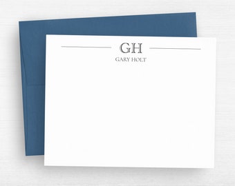Personalized Stationery Gift - Monogram Cards For Men - Simple Classic Flat Note Cards - Corporate Gift - Business Monogram For Men #201