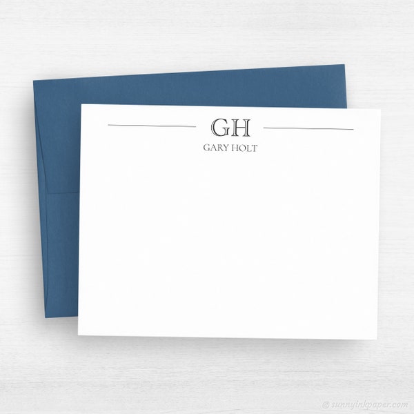 Personalized Stationery Gift - Monogram Cards For Men - Simple Classic Flat Note Cards - Corporate Gift - Business Monogram For Men #201