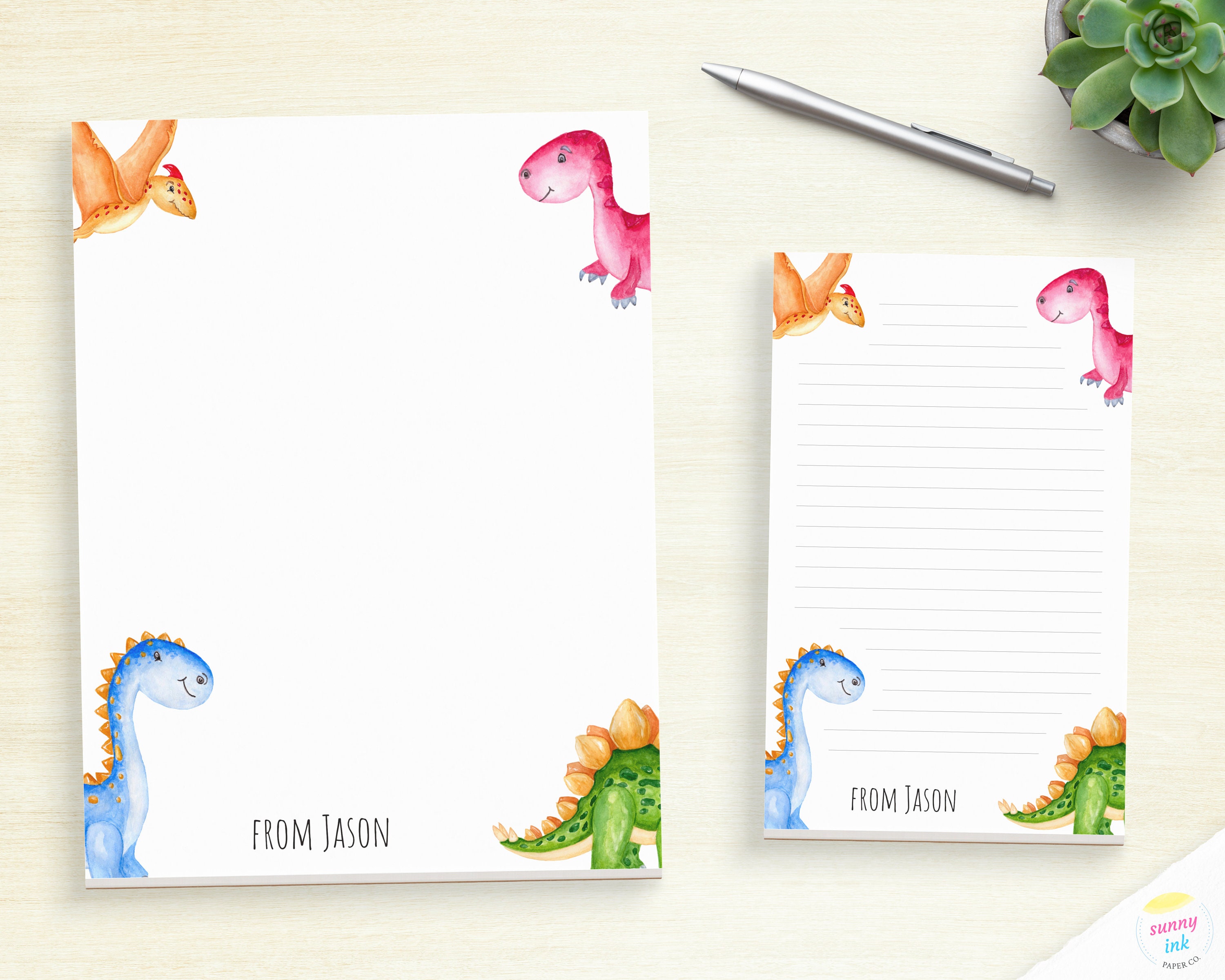 Personalized Writing Paper Dino Stationery Pad Customized Etsy