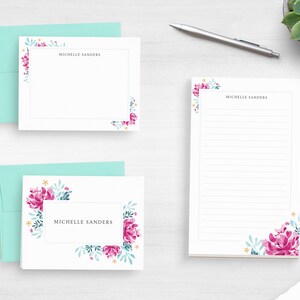 Watercolor Floral Stationery - Personalized Writing Paper Set - Pretty Stationery Set - Watercolor Flowers