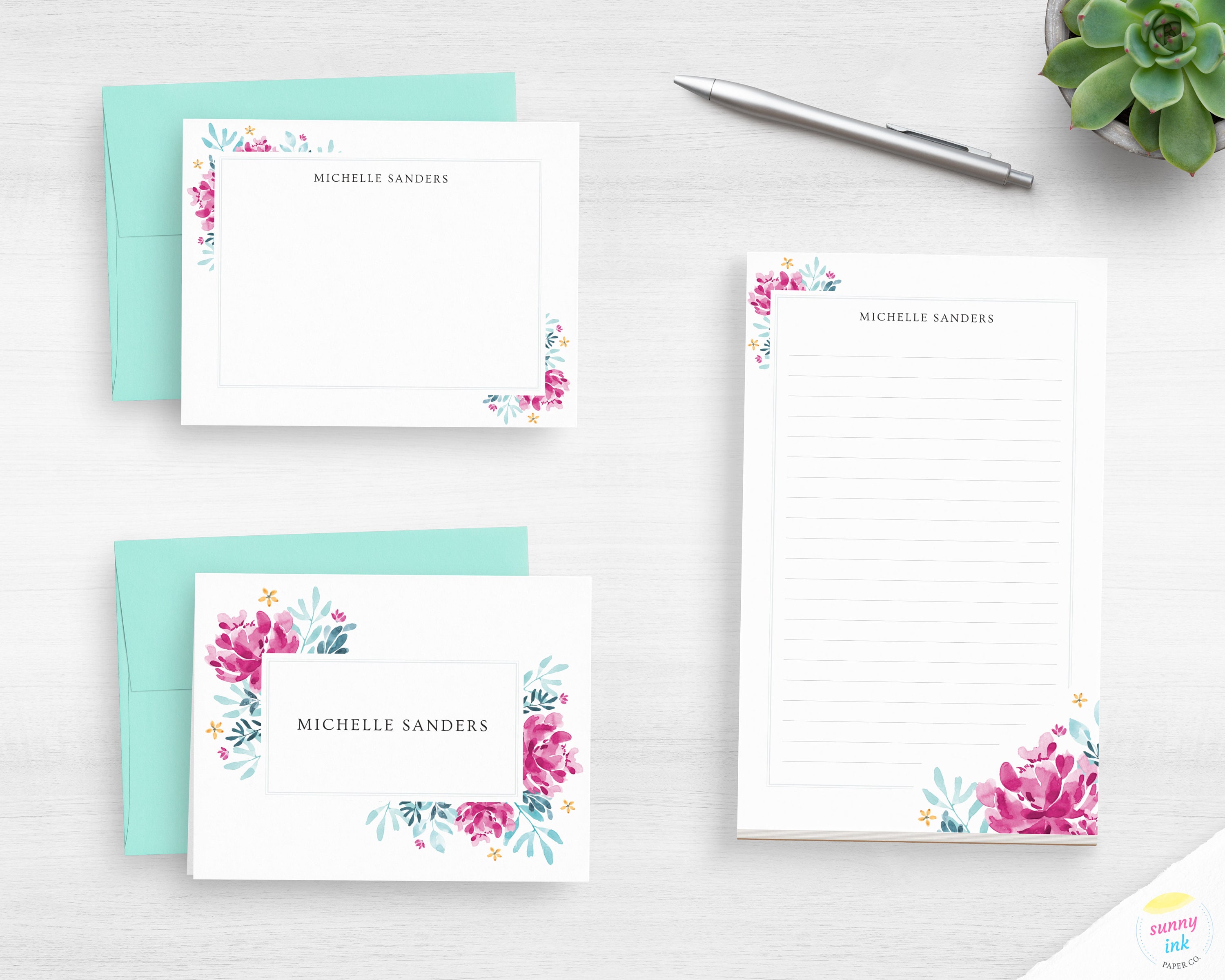 Watercolor Floral Stationery Personalized Writing Paper Set | Etsy