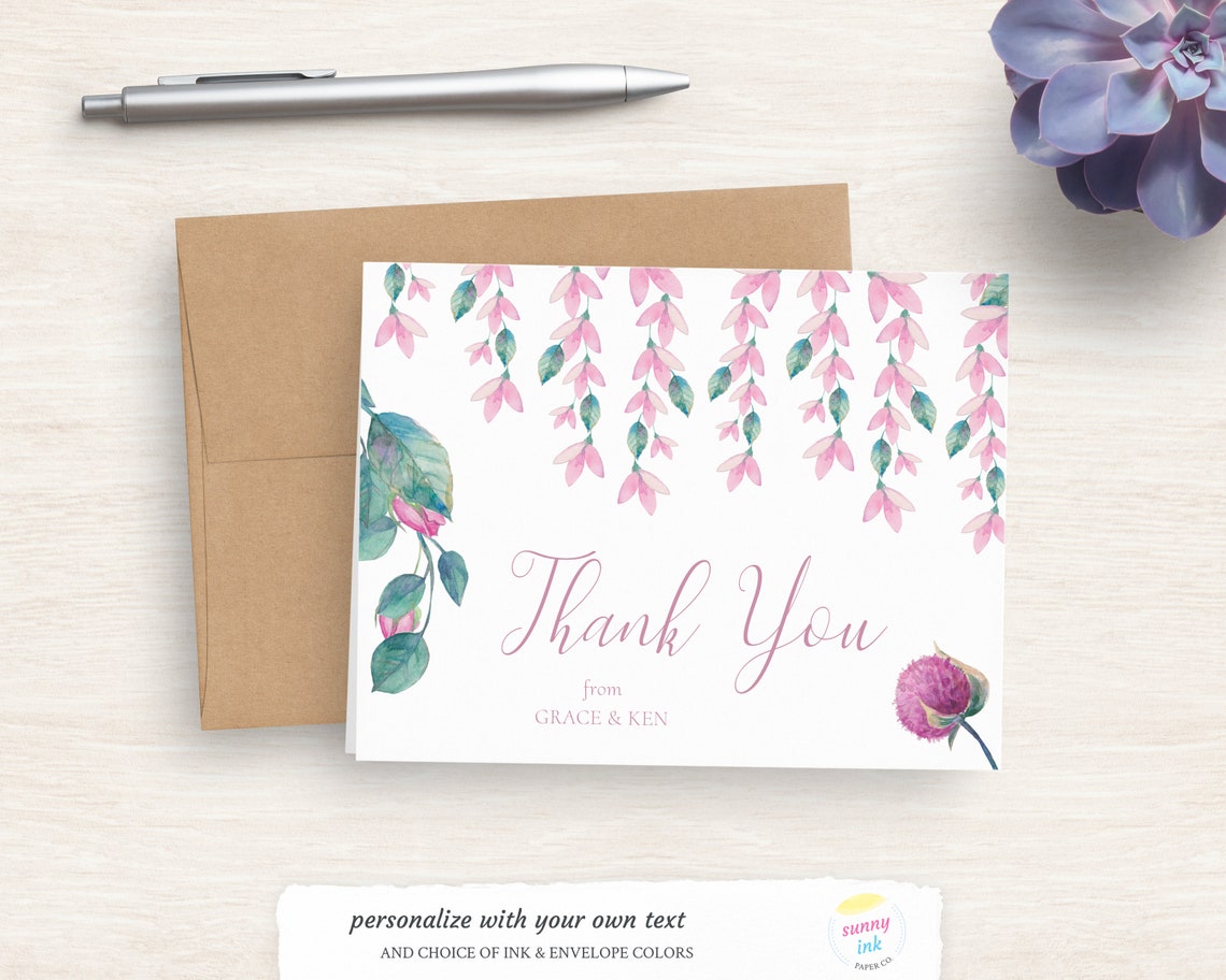 Personalized Thank You Note - Floral Watercolor Paper Set - Customized ...