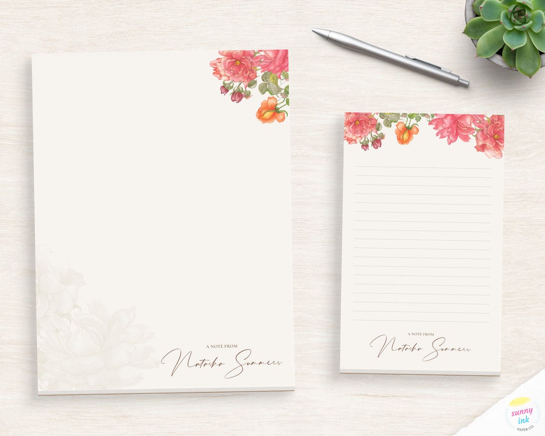 Personalized Floral Notepad Custom Rose Flower Notepad Flower Writing ...
