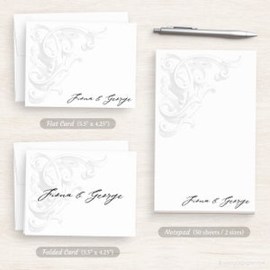 Personalized Vintage Stationery - Customized Writing Paper Set - Acanthus Leaf Stationery Set - Women's Stationery - Antique Swirls #207 image 2