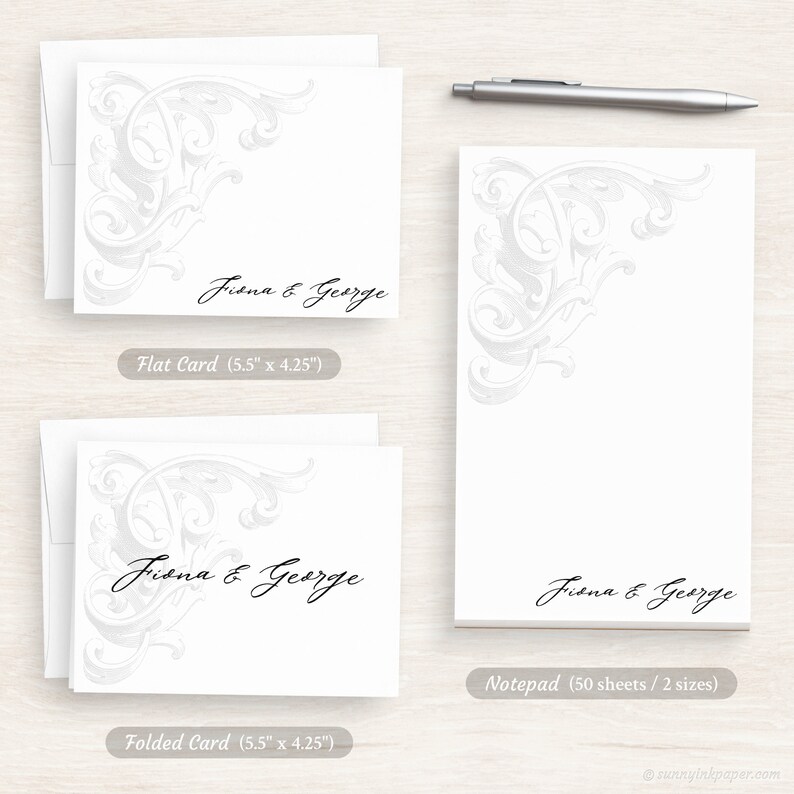 Personalized Vintage Stationery - Customized Writing Paper Set - Acanthus Leaf Stationery Set - Women's Stationery - Antique Swirls #207 image 2