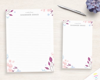 beautiful paper for writing Personalized Floral Notepad - Pretty Writing Pad - Customized Watercolor Notepad - Purple & Pink Writing Pad - Flower Writing Pad