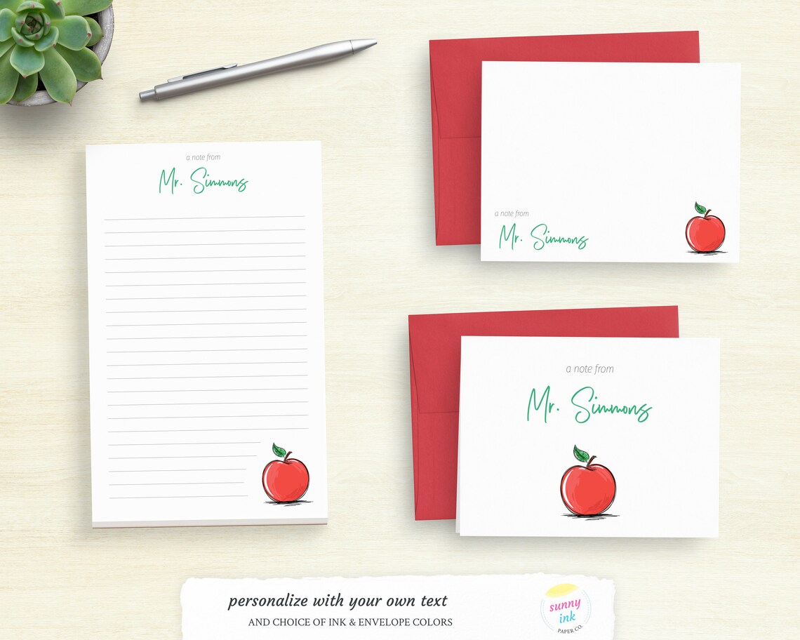 Personalized Teacher Stationery Customized Apple Stationery Etsy