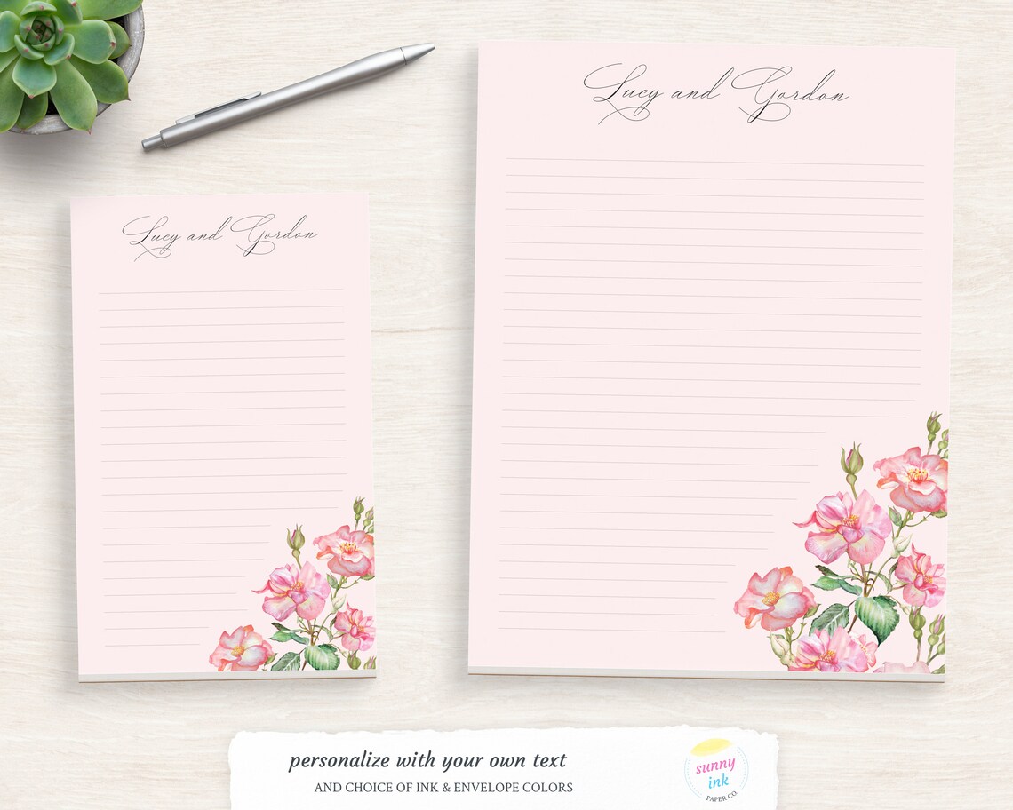 Pink Rose Notepad Personalized Stationery Writing Paper Etsy